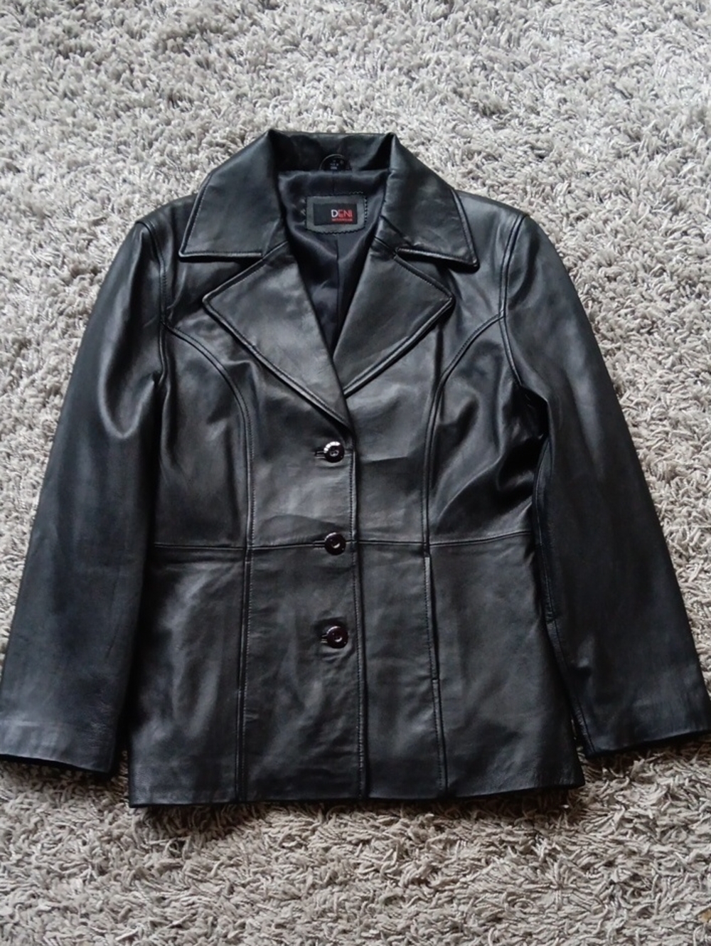 Black Women's Leather Button-Front Jacket by